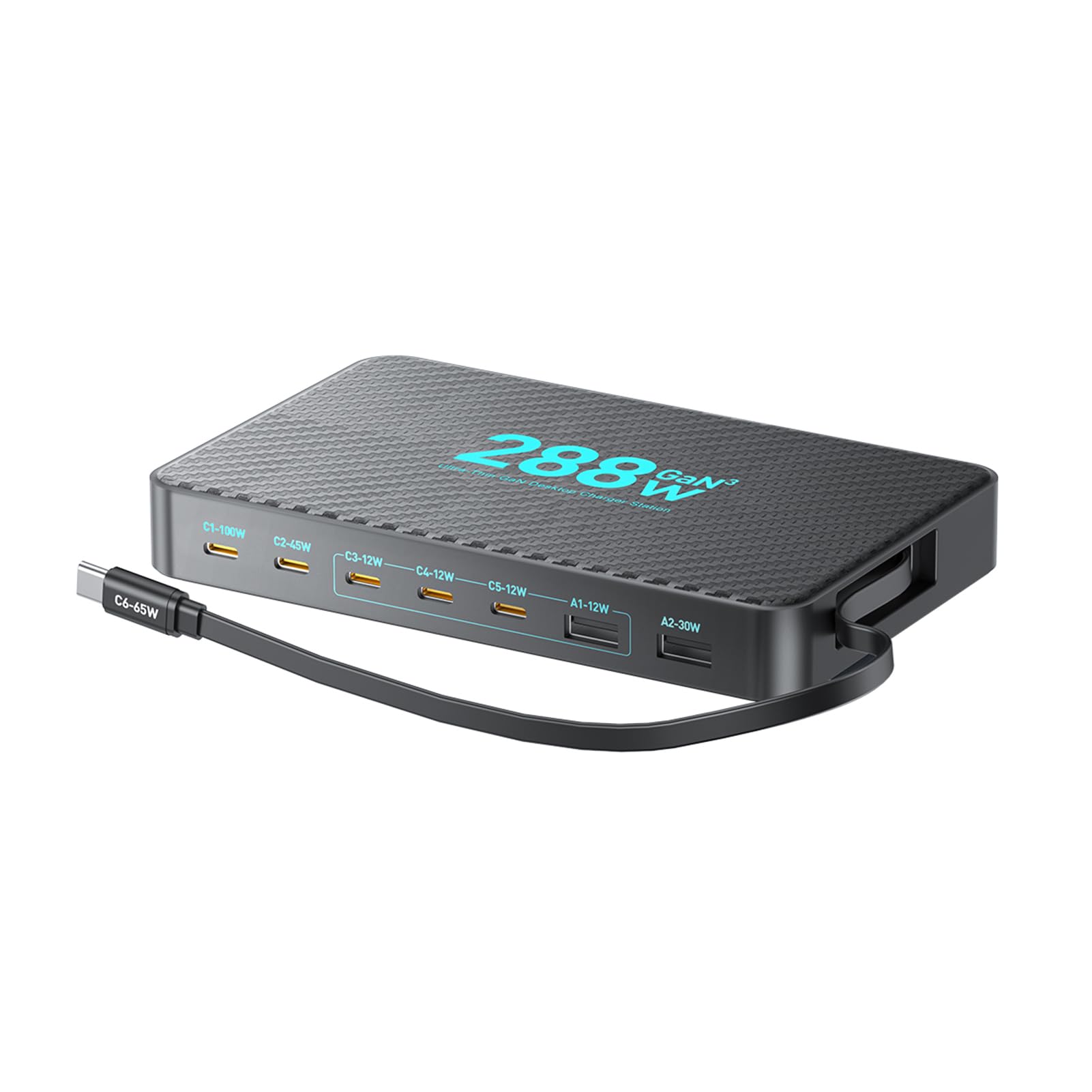 8-portowa ładowarka Biurkowa, Stacja Szybkiego ładowania GaN III 288 W, Koncentrator Zasilający ze Zwijanymi Kablami, Wieloportowy USB C, USB A, do Laptopa Tabletu Telefonu (wtyczka UE)