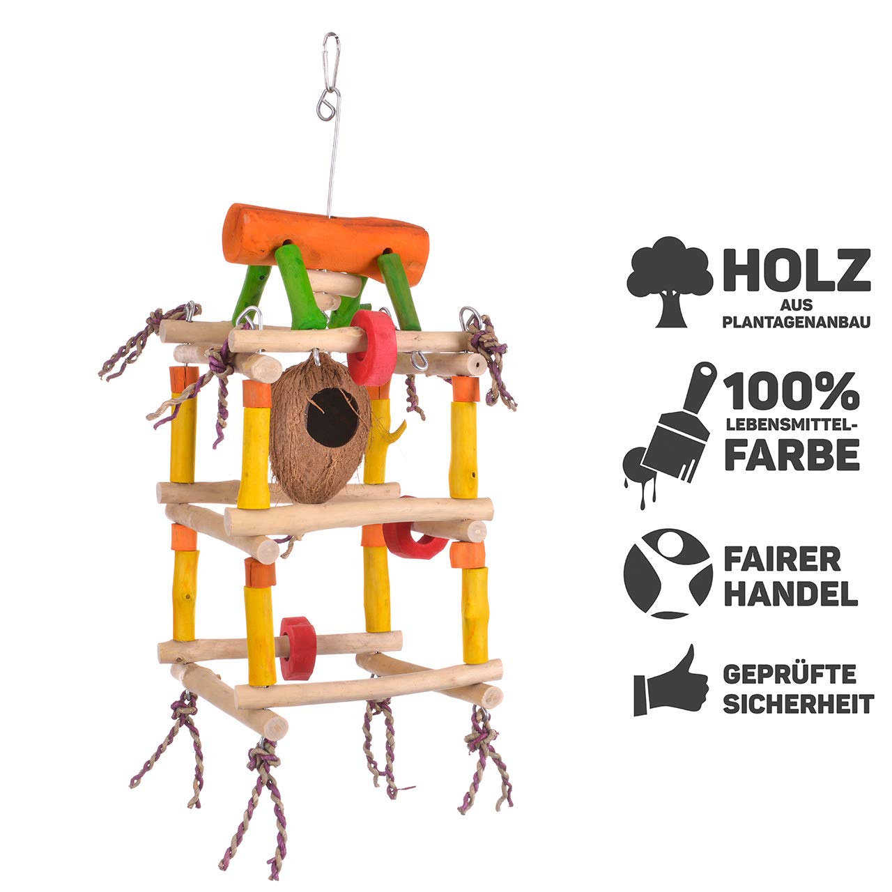 Java | Vogelspielzeug Tower - als Hängefreisitz für Nymphensittiche & Mohrenkopfpapageien