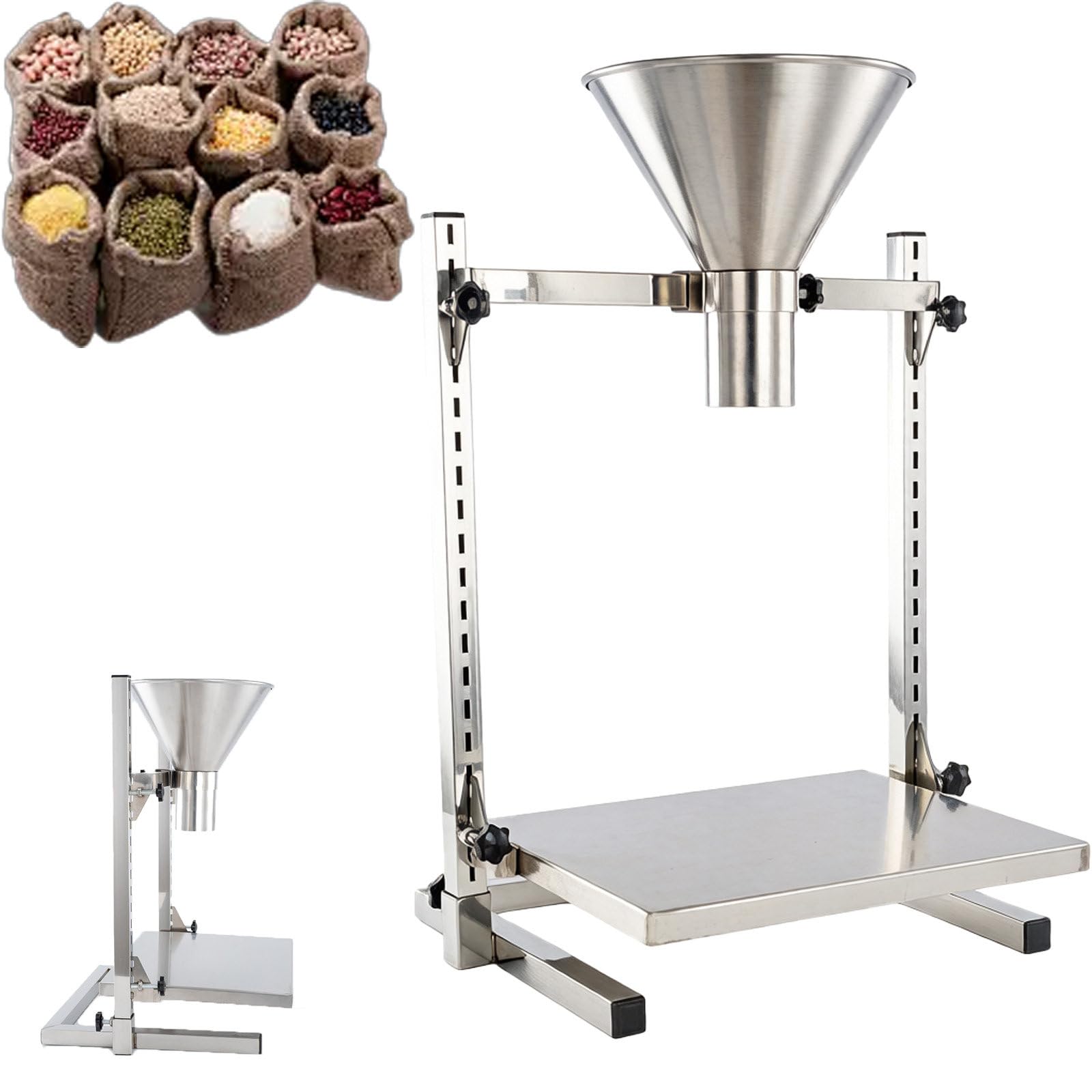 Embudo De Llenado Manual, Tolva De Alimentación De Acero Inoxidable 304 con Soporte, Bandeja Elevable Ajustable, Diseño De Boca Ancha, Tamaño del Puerto De Descarga Opcional 8cm