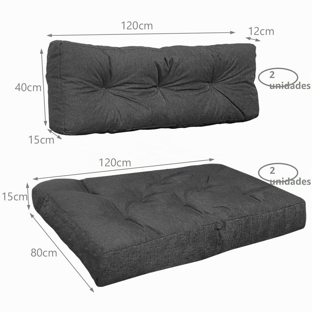VOUNOT® Cojines para Palets 4-Piezas Set, Impermeable para Interior y Exterior, Cojín de Asiento 120x80 cm, Respaldo 120x40 cm, Gris