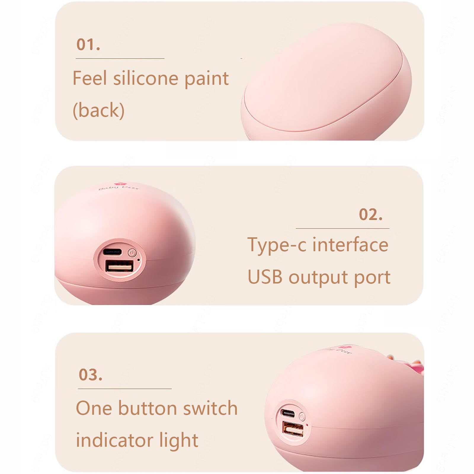 ARTSIM Chauffe-Mains électrique Forme Mignonne avec Banque D'énergie,Veilleuse 3 en 1, Chauffe Main Forme Mignonne 6000mah/47-60℃ Réglable/8h De Chaleur pour Noël,Chasse,Camping,Golf,Pink