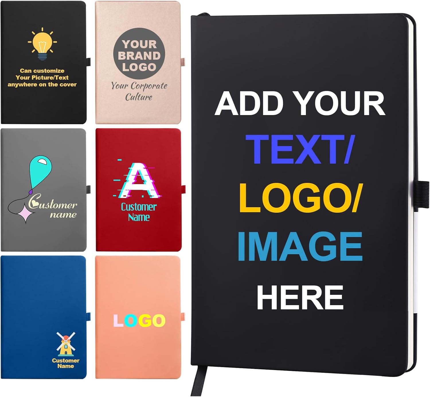 Personalized Notebook-Can Customize Logo/Text/Image, Customizable A5 Journal Notebook Daily Journals For Writing-192 Lined Pages 8.5 x 5.71 Inch,Black,5 pcs