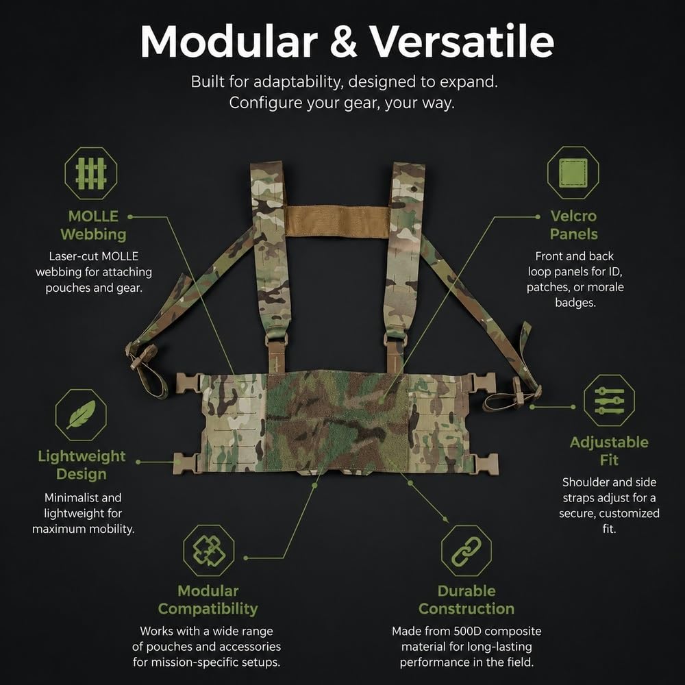 Arnés modular ultraligero Molle para el pecho ajustable para exteriores