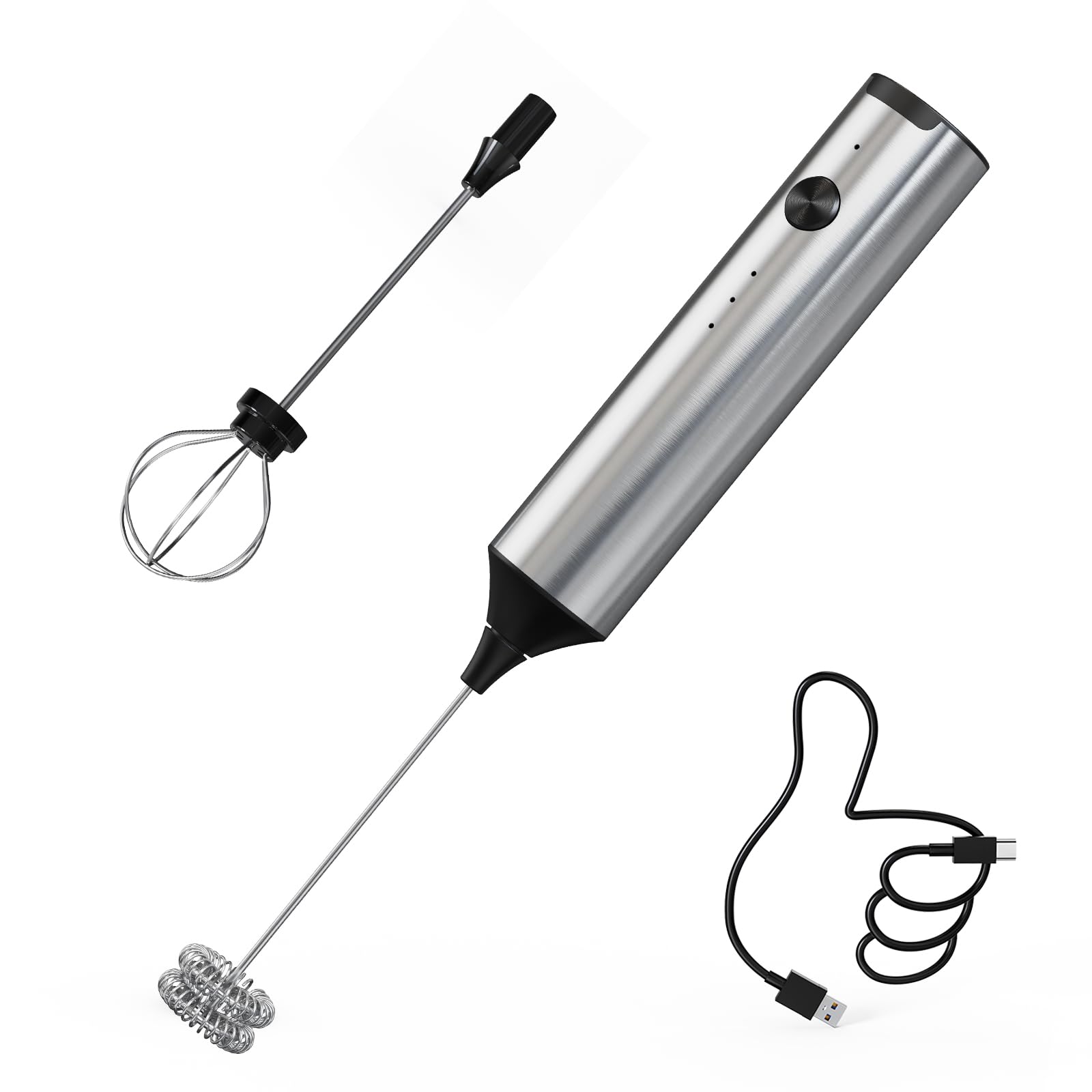 CIRCLE JOY Electric Milk Frother Handheld, Rechargeable Coffee Frother with Dual Spring Whisk, Portable Hand Frother Wand Drink Mixer for Coffee, Hot Chocolate, Cappuccino, Frappe, Matcha, Black — view 11