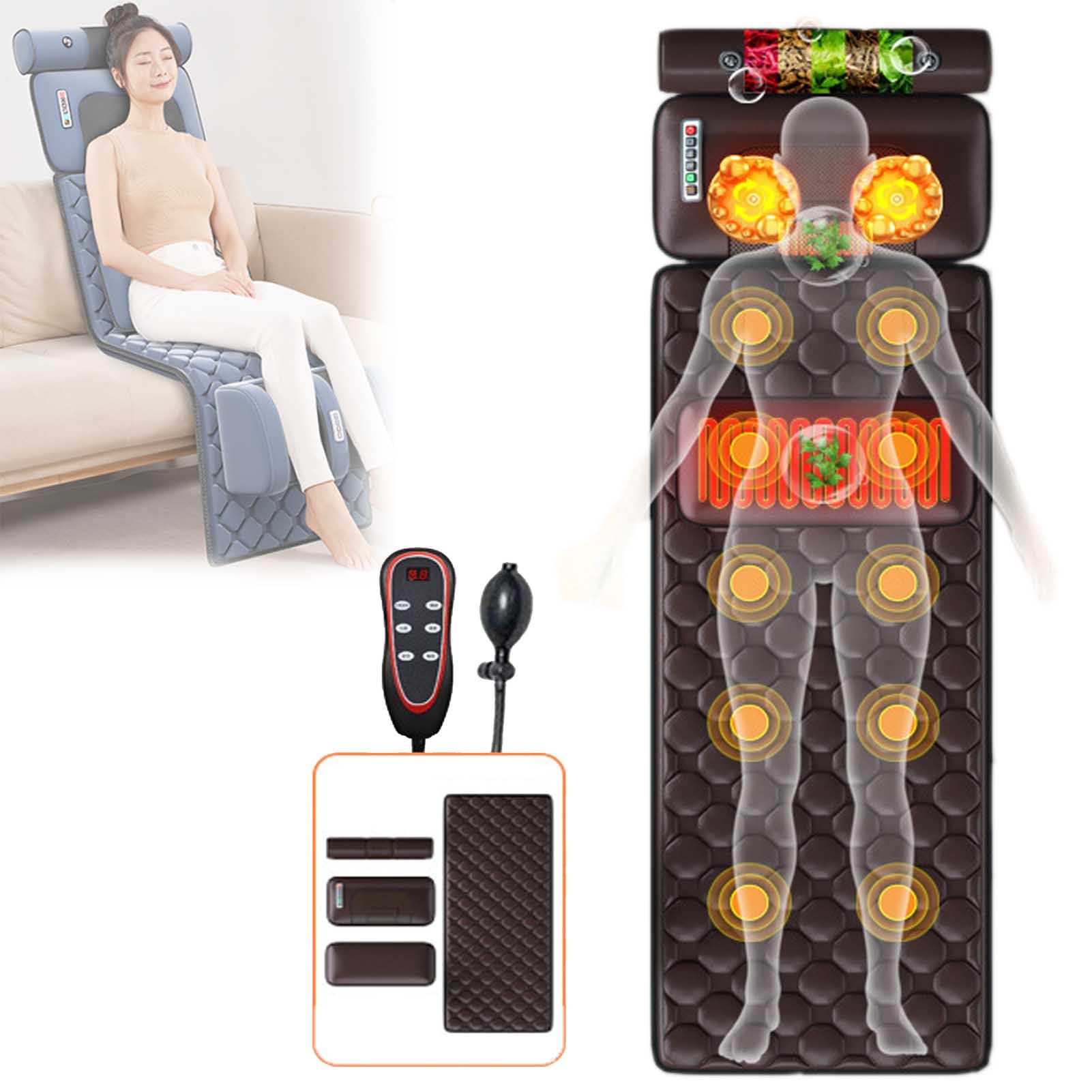 Esterilla de masaje con almohadilla térmica, almohadilla masajeadora de espalda, cama de masaje de cuerpo completo con almohada de masaje de cuello, para aliviar la espalda, masajeadores para cue