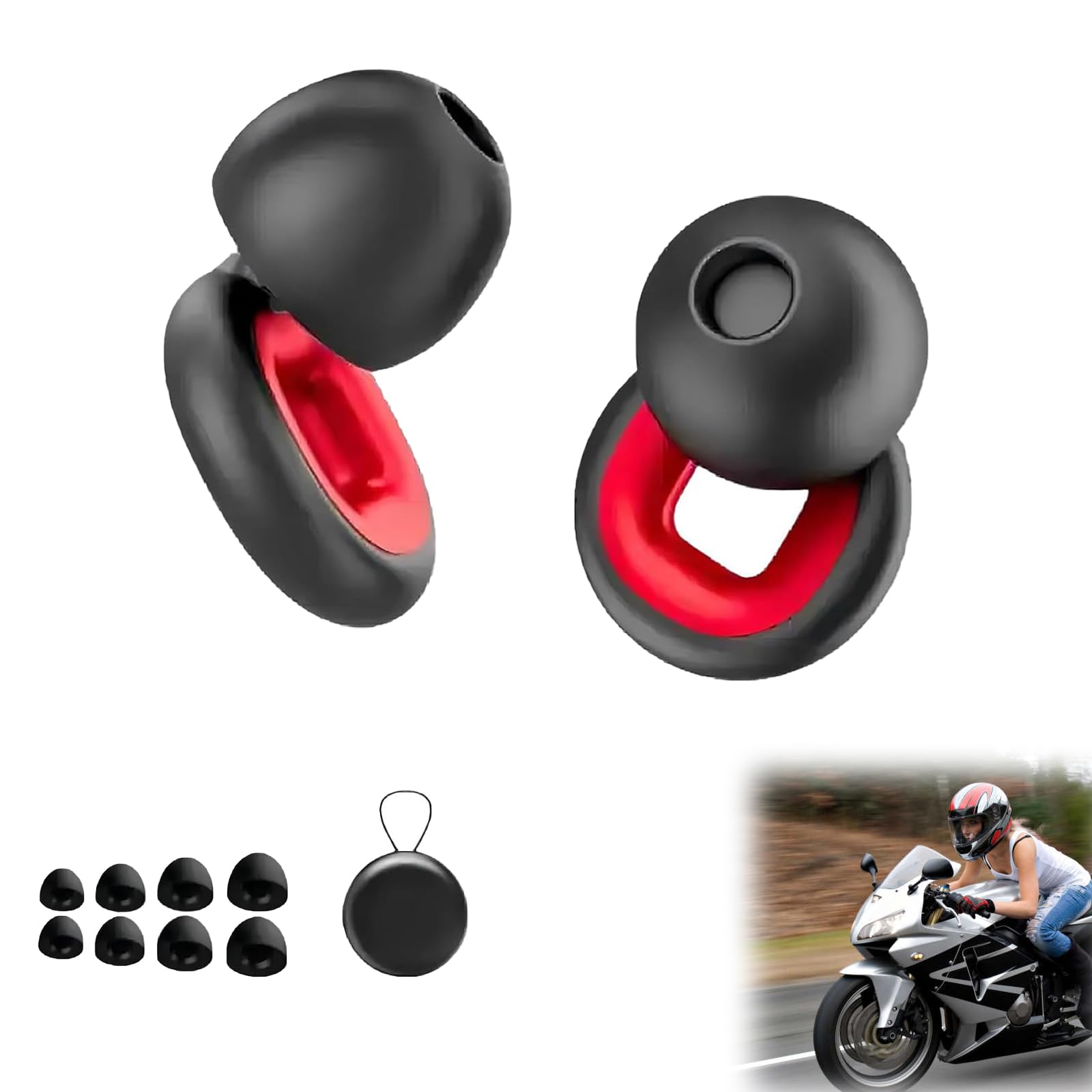Motorcycle Ear Plugs, Ear Plugs for Sleeping Noise Cancelling, 27db Noise Reduction, Moto Earplugs for Motorcycles, Super Soft Reusable Silicone Earplugs for Sleep and Concerts (Black Red, One Size)