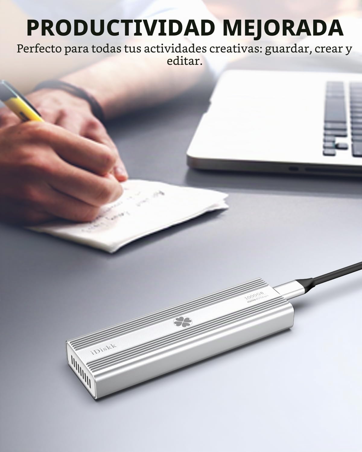 iDiskk 40Gbps 1TB NVMe SSD,Disco Duro Externo de Estado sólido - hasta 3000MB/s, Thunderbolt 3 (40Gbps), USB-C (10Gbps),Compatible con USB4/3.2/3.1/3.0/2.0,m.2 nvme SSD,Plata
