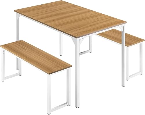 Miniatura 6 de Allewie Moderno juego de mesa de comedor de 3 piezas para 4, estructura de marco de metal resistente, ahorro de espacio para cocina, comedor, sala