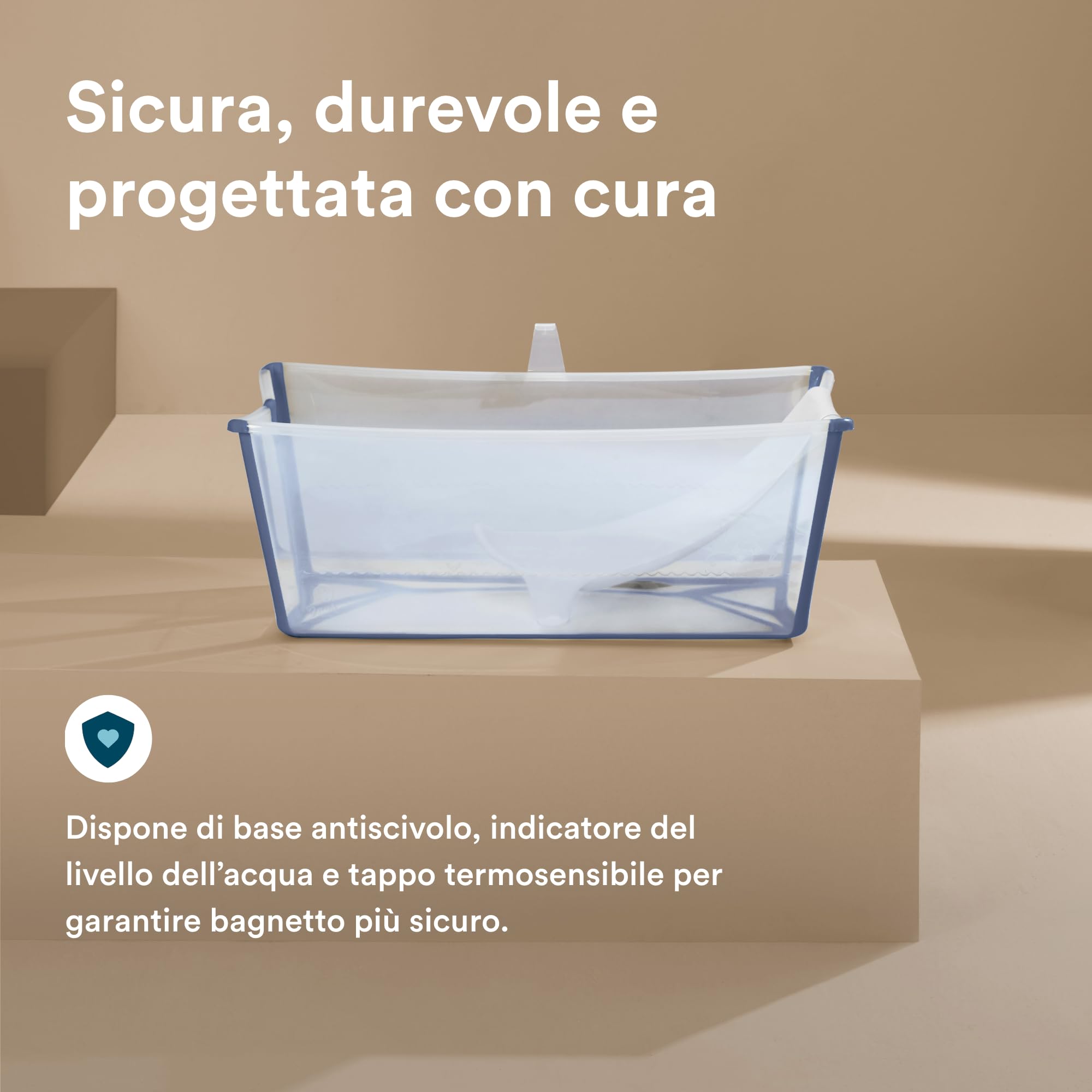 STOKKE Flexi Bath - Vasca da bagno pieghevole per neonati e bambini con supporto per neonati, colore: Blu trasparente