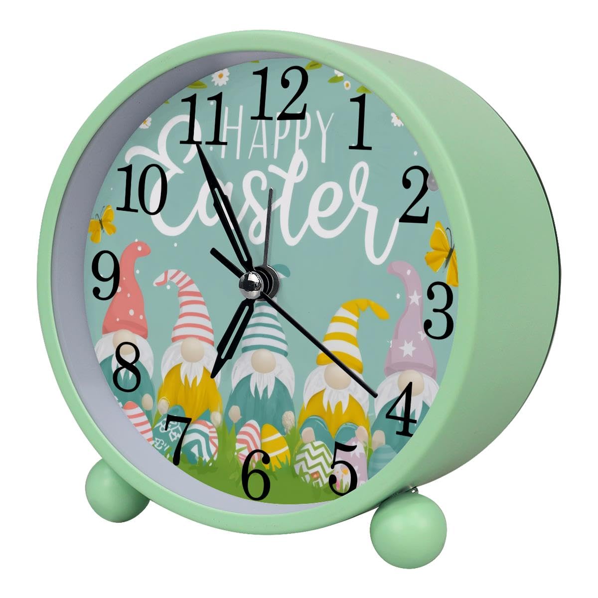 Alarm Clock Easter Day Gnomes Eggs, Silent Non-Ticking with Night Light