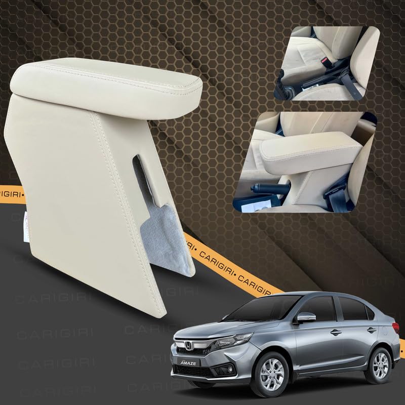 Image of Carigiri Premium Finish Car Armrest with Storage Box And High Density Moulded Foam For Honda Amaze (Models-2018-2024) (Beige with Beige Stitching,Nappa Leatherette)