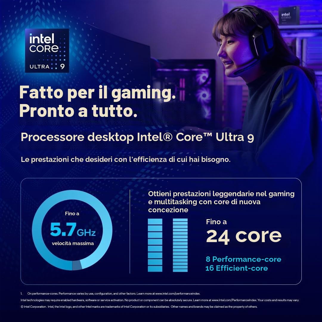 Processore Intel Core Ultra 9 285K per desktop, 24 core, 5,7 GHz sbloccato, 40 MB di cache, compatibile con schede madri Intel serie 800
