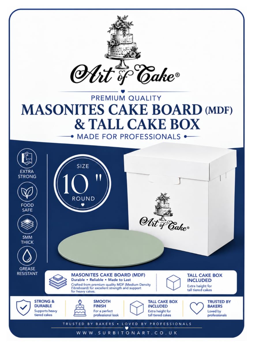 Art of Cake® Masonite Cake Board (5mm Thick) and White Tall Box -Combo (Sage, 10")-For Tiered Decorated Birthday Wedding Engagement Graduation and All Celebration Cakes — image 1
