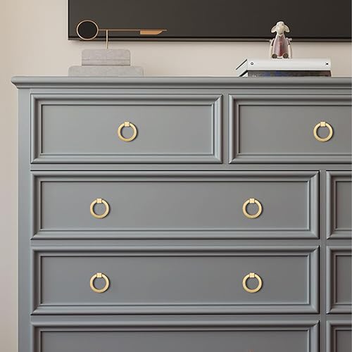 Miniatura 6 de RZDEAL 8 tiradores de latón macizo de 2.0 x 1-79 pulgadas para cajones de aparador, tiradores de anillo de muebles, herrajes de oro cepillado para