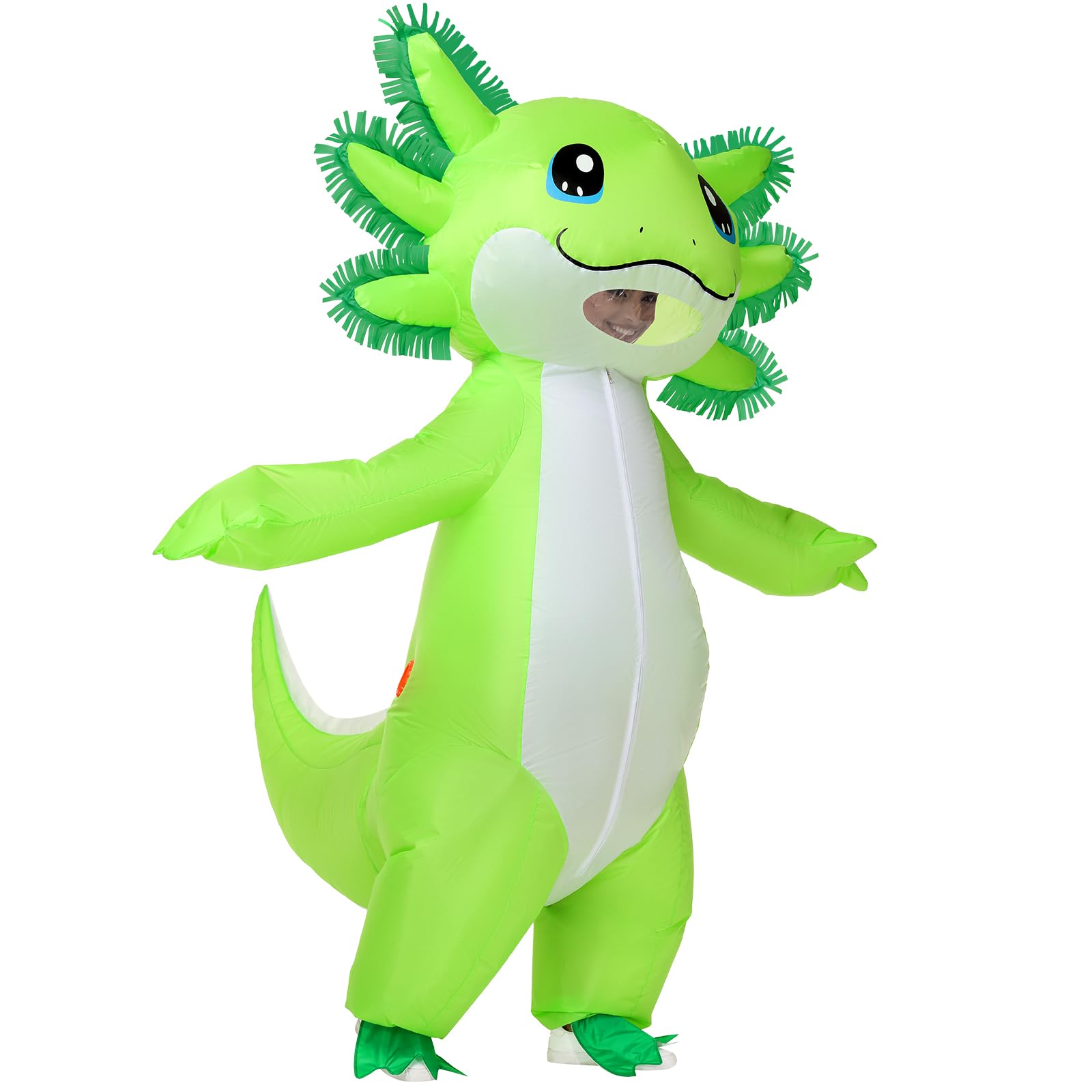 Poptrend Inflatable Axolotl Costume for Adult, Axolotl Halloween Costumes Men Women Blow up Costumes Funny Fancy Dress Party (Green)