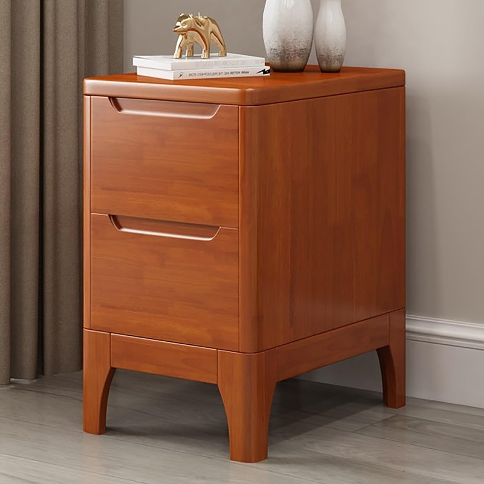 SXZenSpace Solid Wood Narrow Bedside Table with 2 Drawers Modern Nightstand for Bedroom Living Room(Red,25x41x50cm)