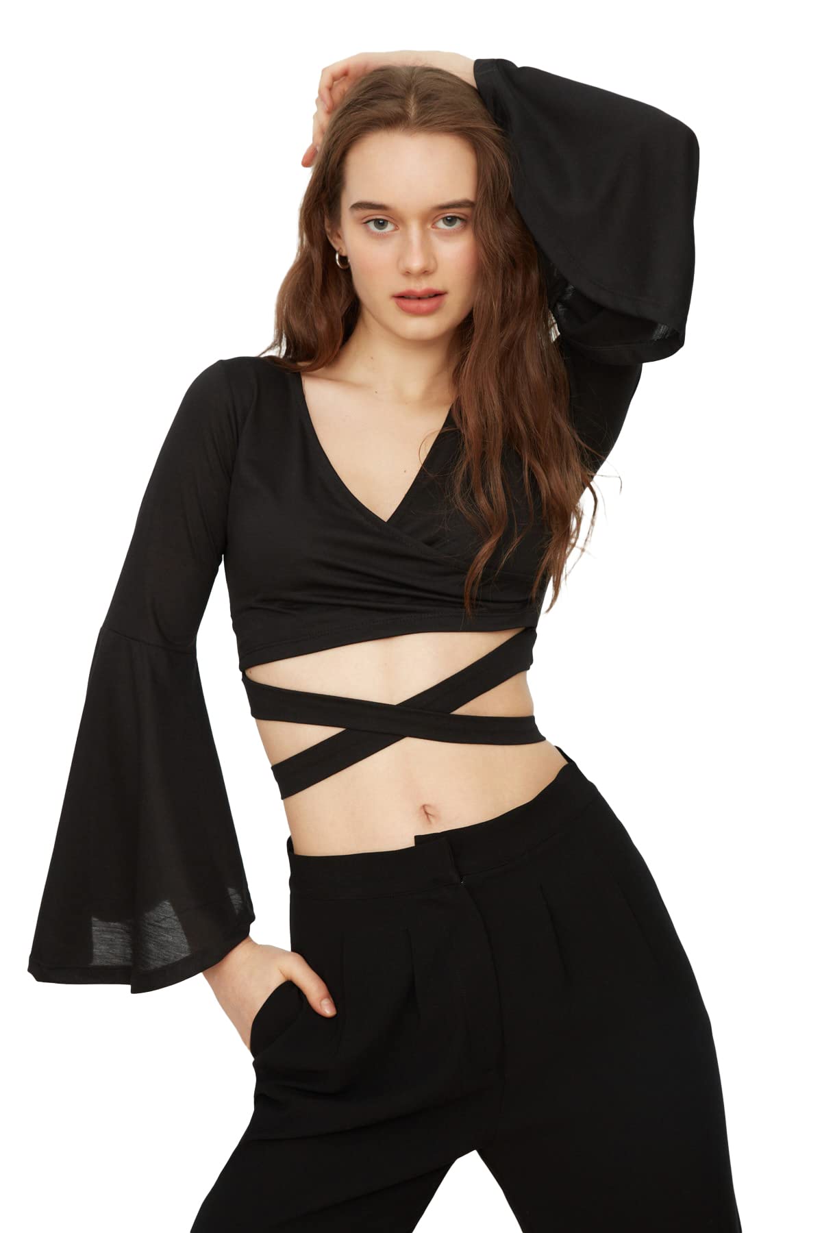 Trendyol Damen Schwarz Gestrickte Bluse Blouse, M Eu