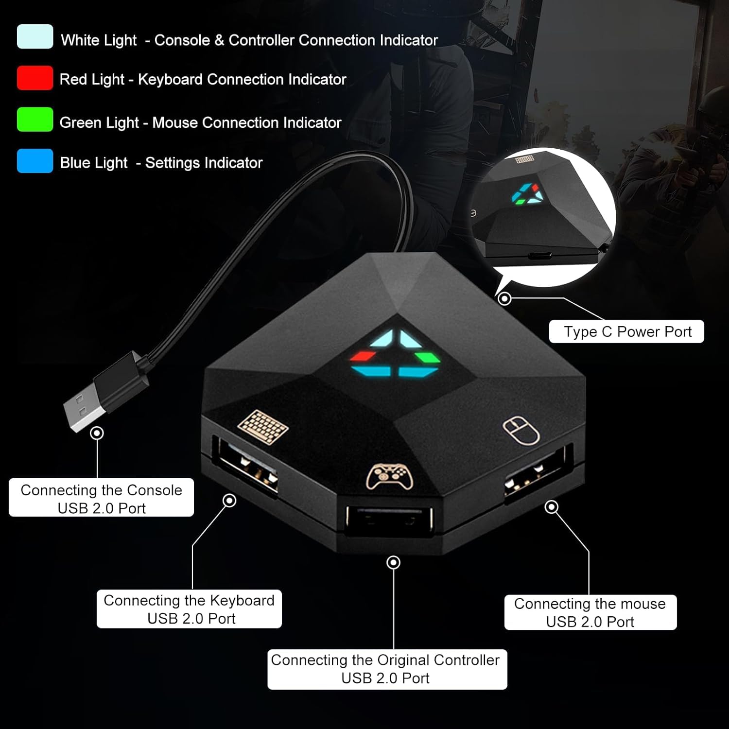Tastatur und Maus Adapter für Nintendo Switch/PS4/PS3/Xbox One/Xbox 360 Consoles, Gaming Tastatur Maus konverter Support Custom Mapping & Mouse Sensitivity Adjustment
