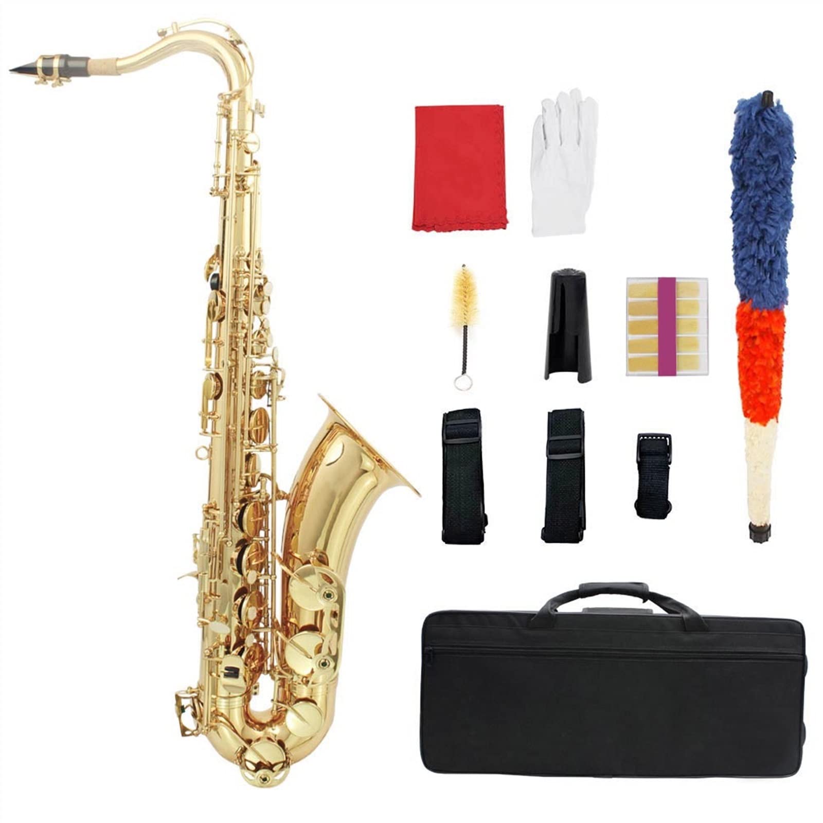 TSTS SIB Sassofono Tenore Ottone Laccato Oro B Piatto Strumento Musicale A Fiato con Custodia Kit Sassofono (Color : Gold)