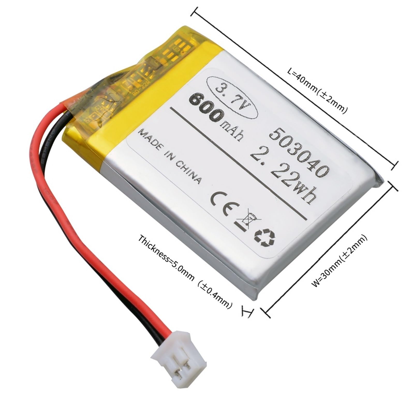 503040 3,7 V 600 mAh, 1 pièce