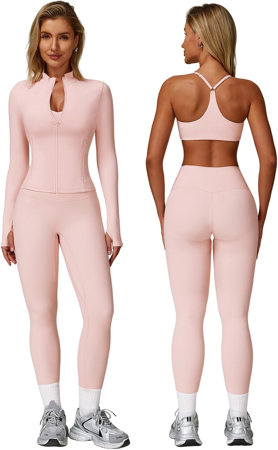 3 Piece Women Workout Sets Sports Bra Long Sleeved Jacket High Waist Legging Suitable for Yoga Golf Outfits Set