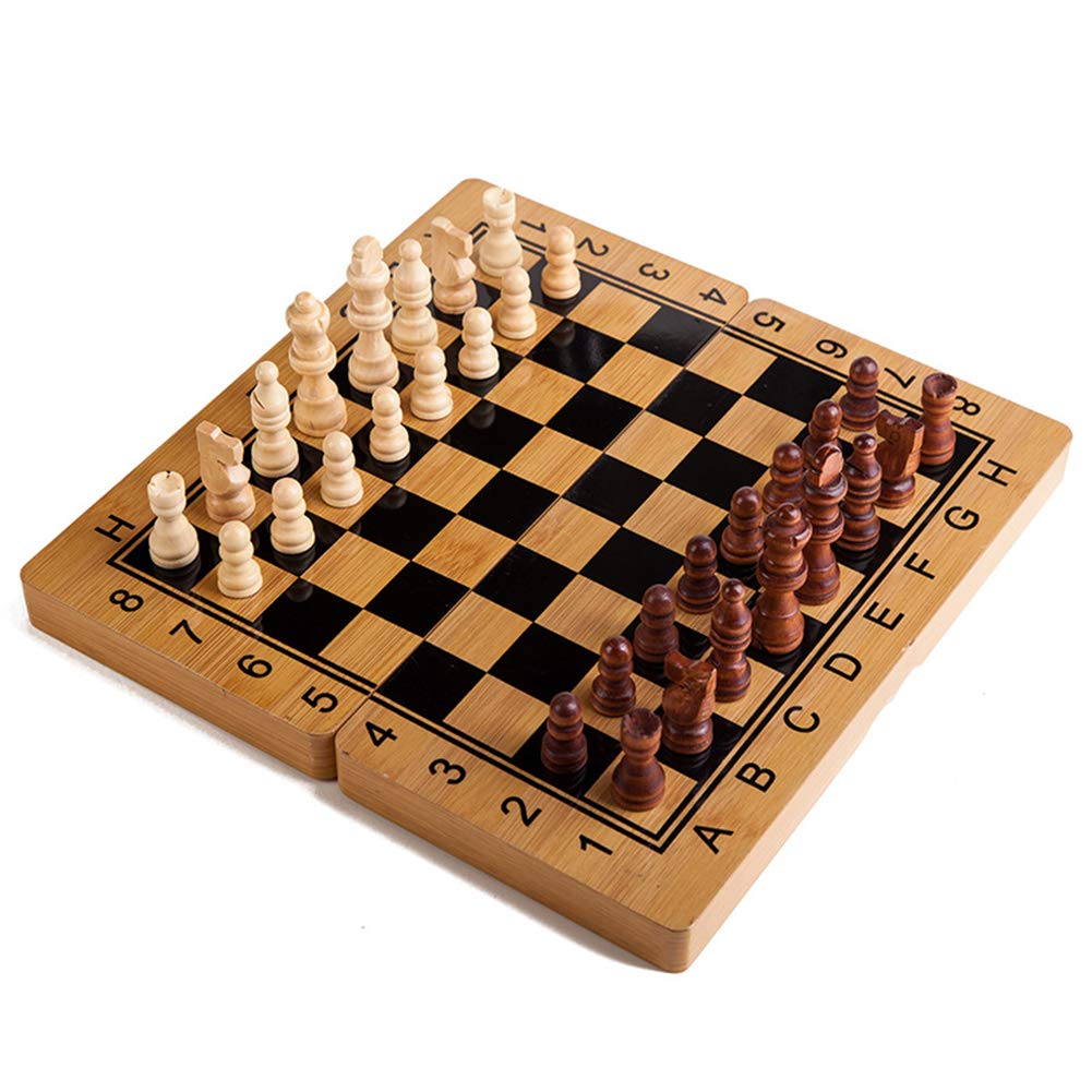 Foldable Chess and Checkers Set Board with Portable Folding Interior Storage Travel Game Board Solid Wood Production,39x39cm