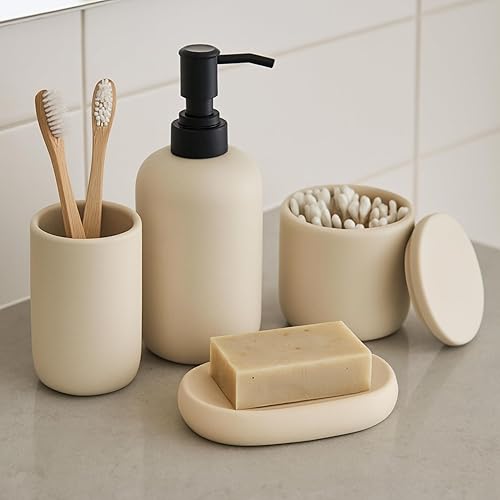 Ceramic Bathroom Accessories Set 4 Pcs – Modern Scandinavian Neutral