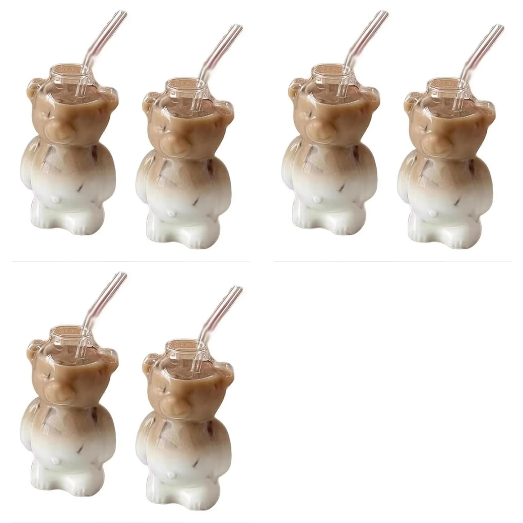 Hndhbfgrt 6x 320ML Cartoon Bear Shaped Coffee Mug Cute Bear Mug Glass Cup with Straw Transparent Innovative Milk Coffee Water Cups
