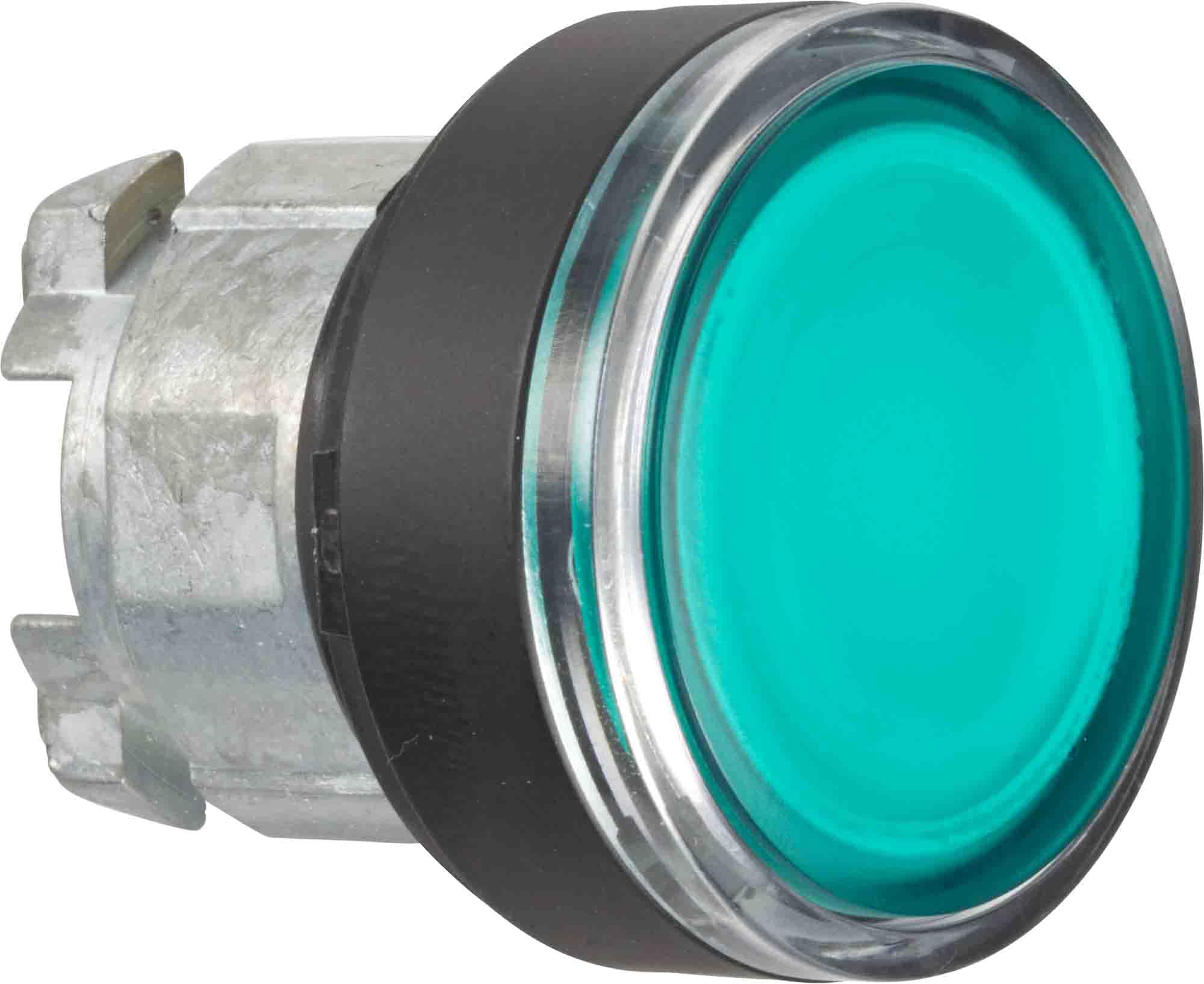 Poussoir lumineux LED vert avec tête encastrée noire 22mm
