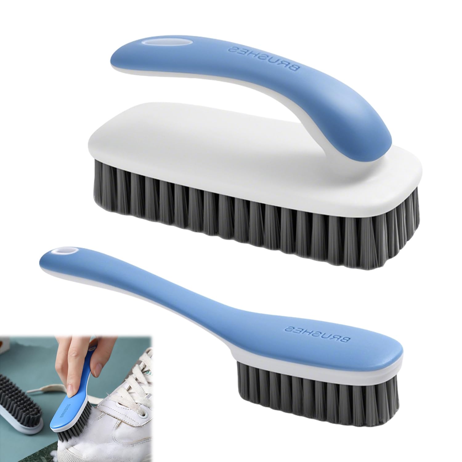 Scrubbing Brush, 2PCs Soft Bristle Brush Scrubbing Brush with Handle Cleaning Brush Carpet Brush Small Laundry Brush Stain Remover Brushes Fabric Cleaning Brush for Carpet, Clothes, Bathroom,Sneaker
