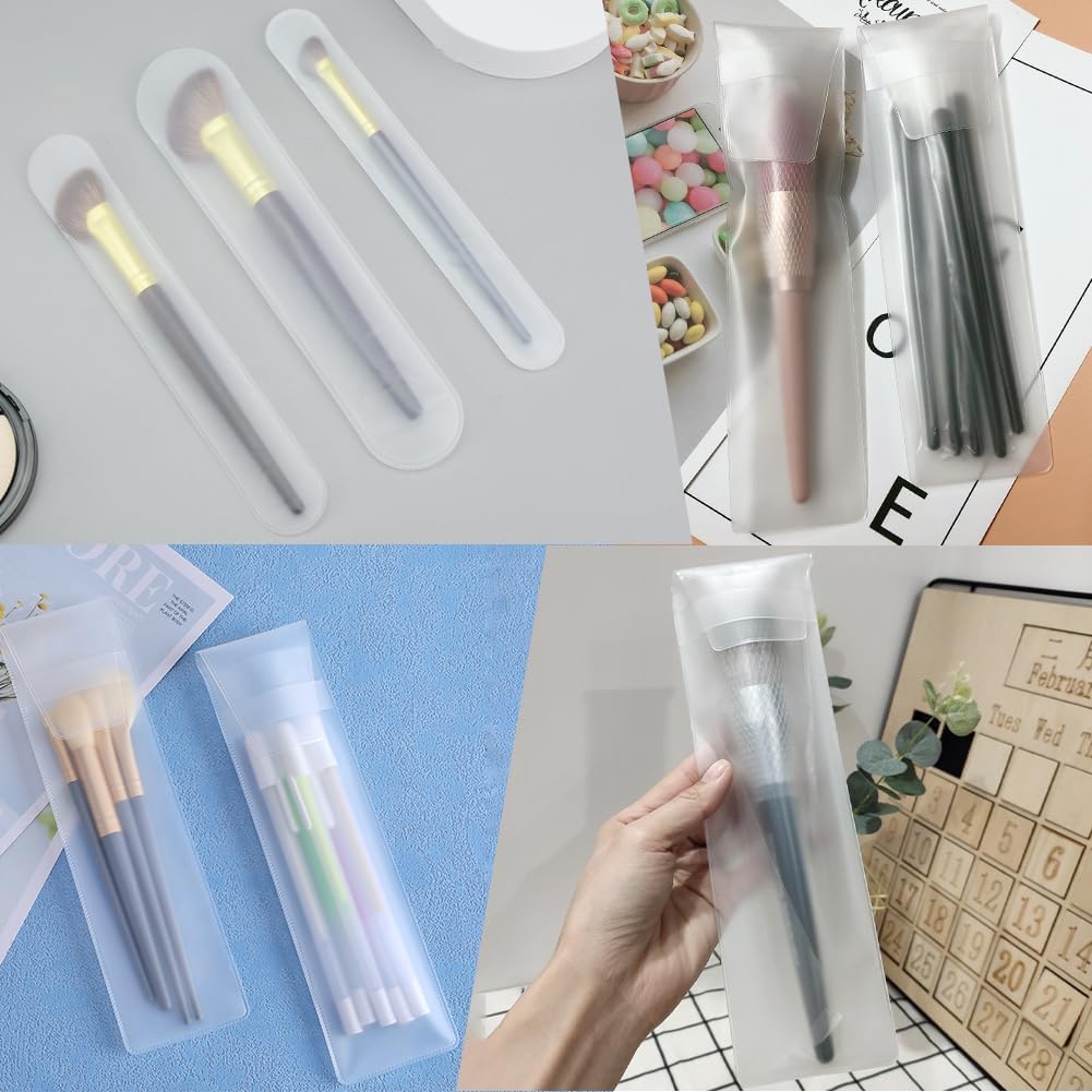 GORGECRAFT 15Pcs White EVA Brush Guards, 8.35x2.44 Travel Makeup Organizer | Portable Shaper Cases For Cosmetic Brushes, Fits Handbags/Purses, Women's Travel Essential With Protective Covers