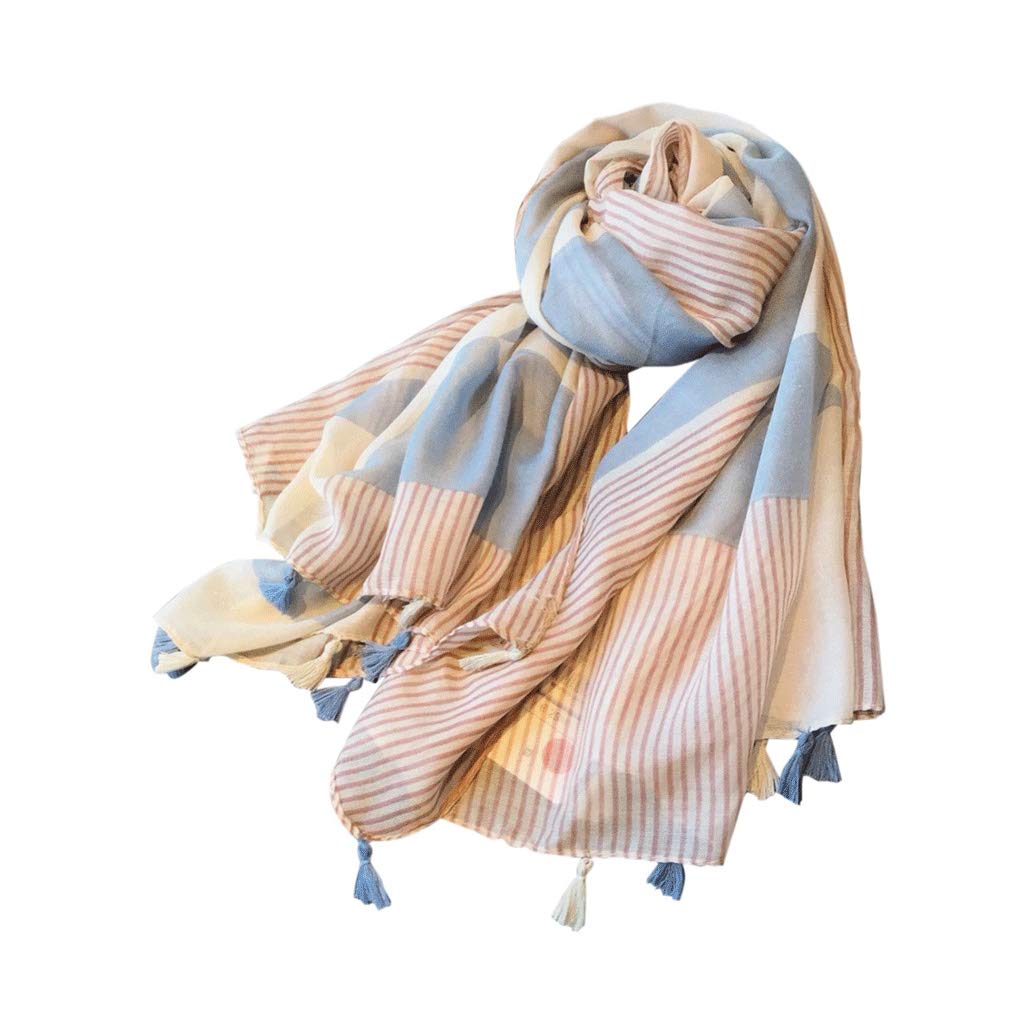 ZTCHSENZT and Linen Scarves Spring and Summer Thin Shawl Vertical Stripes Geometric Color Block Tassel Silk Scarf