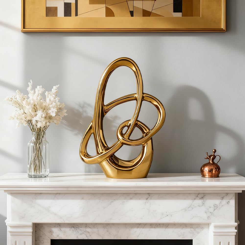 11in Gold Ceramic Statue – Modern Abstract Art Figurine for Shelf, Dining Table Centerpieces, Office, Living Room, Wedding or Coffee Table Home Decor Accent - Image 5