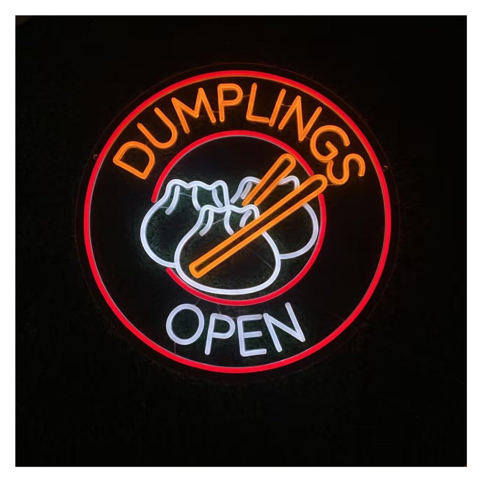 Rongch One Color Hanging Art Signs Dumplings Neon Sign Led Light Dimmable For Asian Restaurant Dim Sum Bar Chinese Food Decor Illuminated Lamp 50Cmx50cm/19.69Inx19.69in