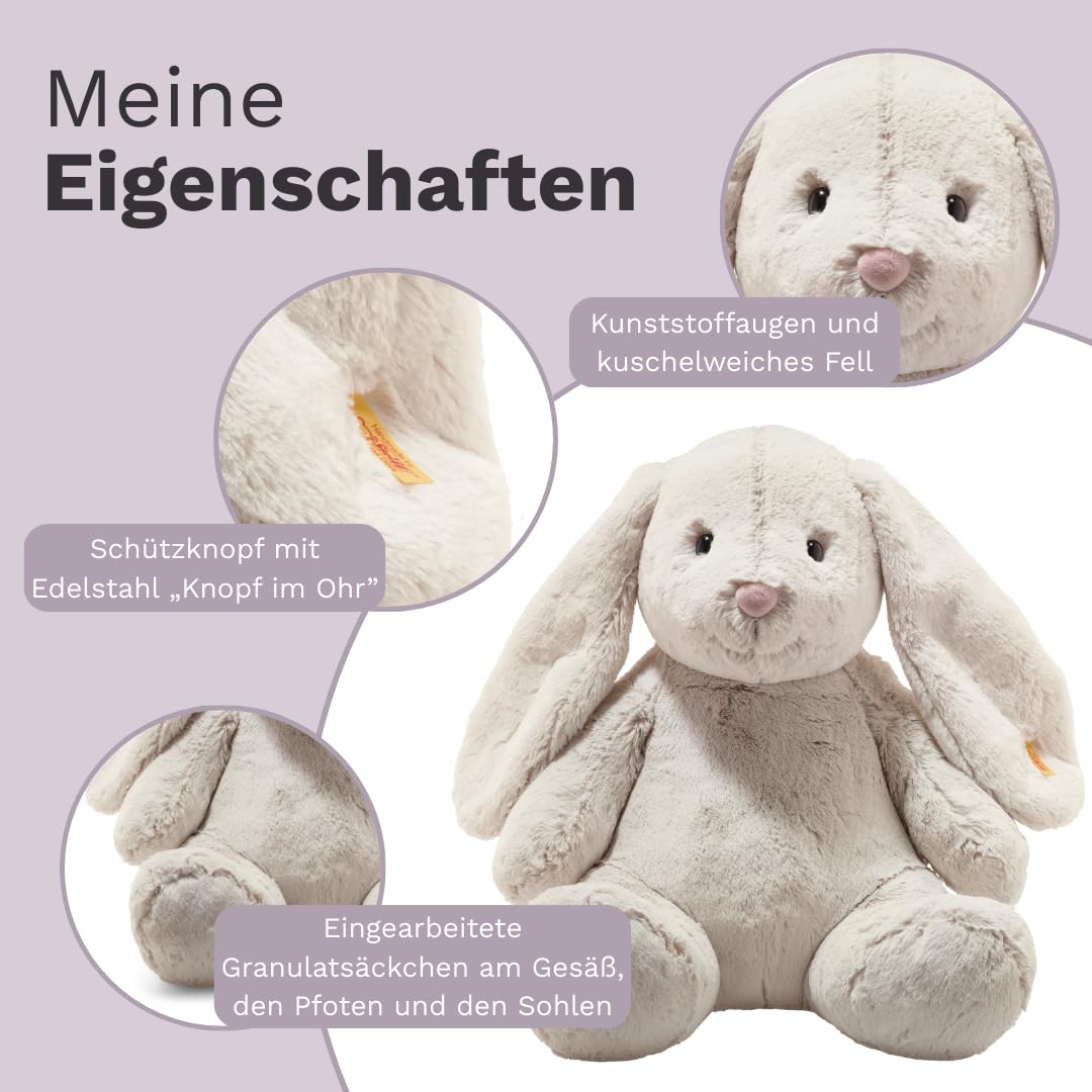 Steiff Kuscheltier Hoppie Hase, Süßes Stofftier mit Kunststoffaugen, Kinder, Jungen & Mädchen, Friends, Plüschtier 48 cm, Hellgrau, 080913