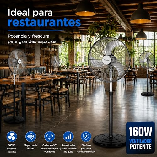 Miniatura 7 de Ventilador Industrial Potente Y Ultra Frío 160w 20 , Ventilador Pie 142cm Oscilante 3 Velocidades, Ventiladores De Pie, Ventilador Exterior Terraza O Interior, Ideal Gimnasios, Restaurantes, Comercios