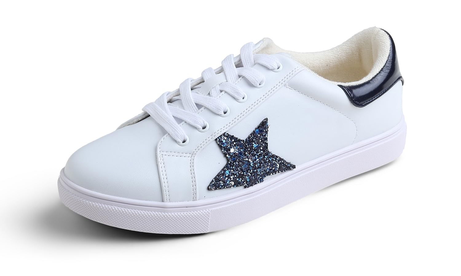 FEVERSOLE Women's Colorful Star Lace Up Sneaker By Warm Lined Vegan Leather for Winter Pa…