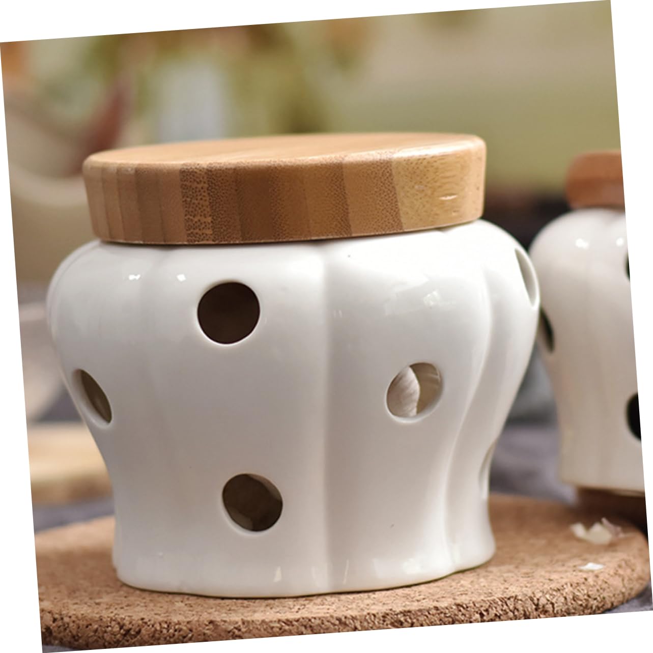 COLLBATH Hollow Garlic Keeper Reusable Ceramic Garlic Holder Garlic Storage Container Garlic Keepers Drying Garlic Storage Jar