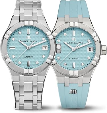 Maurice Lacroix AIKON Automatic Summer Edition 35mm Turquoise Watch with Diamonds AI6006-SS00F-451-C