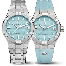 Maurice Lacroix AIKON Automatic Summer Edition 35mm Turquoise Watch with Diamonds AI6006-SS00F-451-C