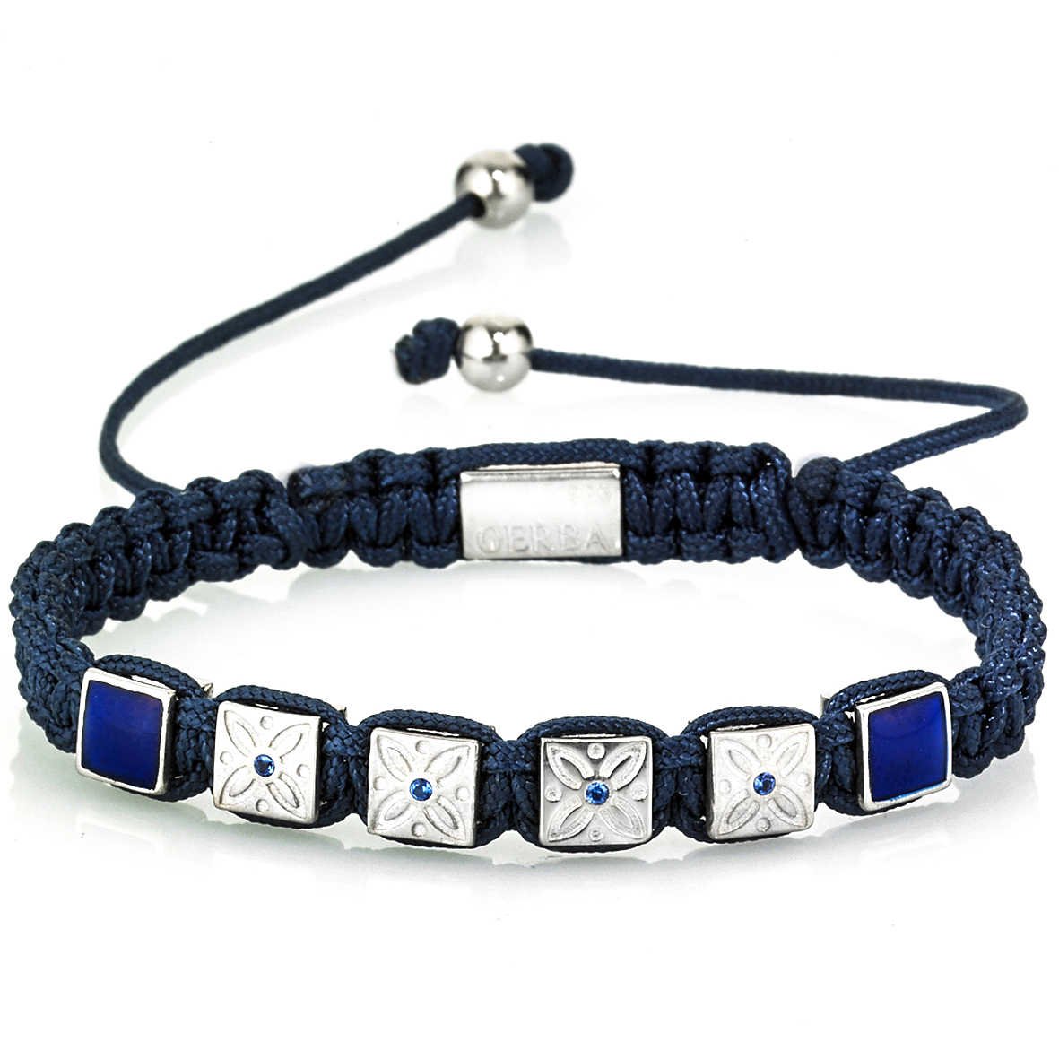 Pulsera GERBA con hilo macramé hecha a mano con plata 925 7 mm, plata esmaltado a mano, circonitas y logo de plata 925.GS07