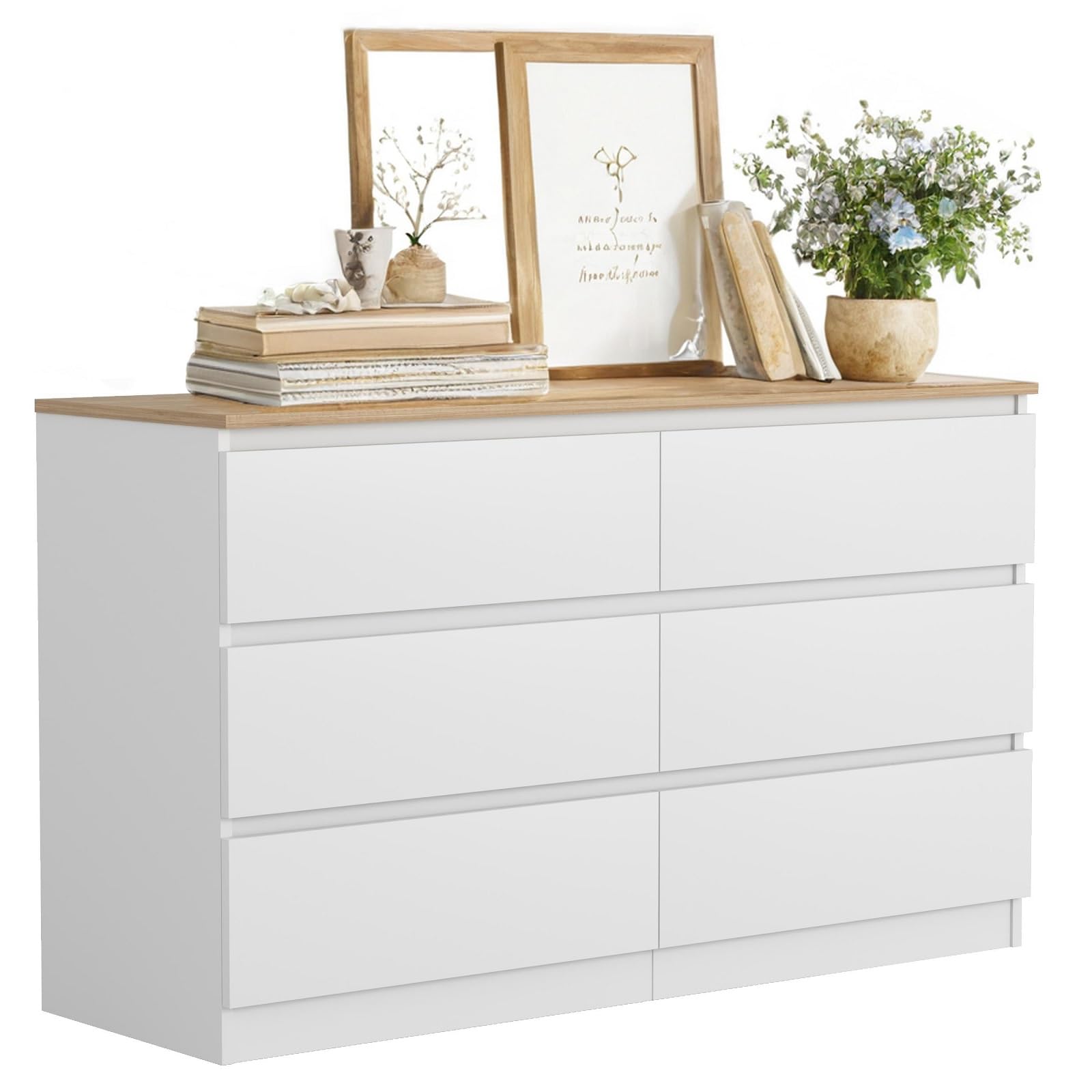 Amazon.com: Spaco White Dresser for Bedroom with Oak Top,Modern 6 Drawer  Dresser with Deep Drawer,Wide Storage Chest of Drawers,Bedroom Storage  Organizer Furniture,TV Stand for Living Room : Home & Kitchen