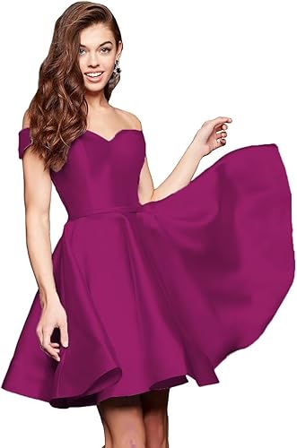 Off Shoulder Satin Homecoming Dress with Pockets A Line Sweetheart Sleeveless Short Prom Dress CY42