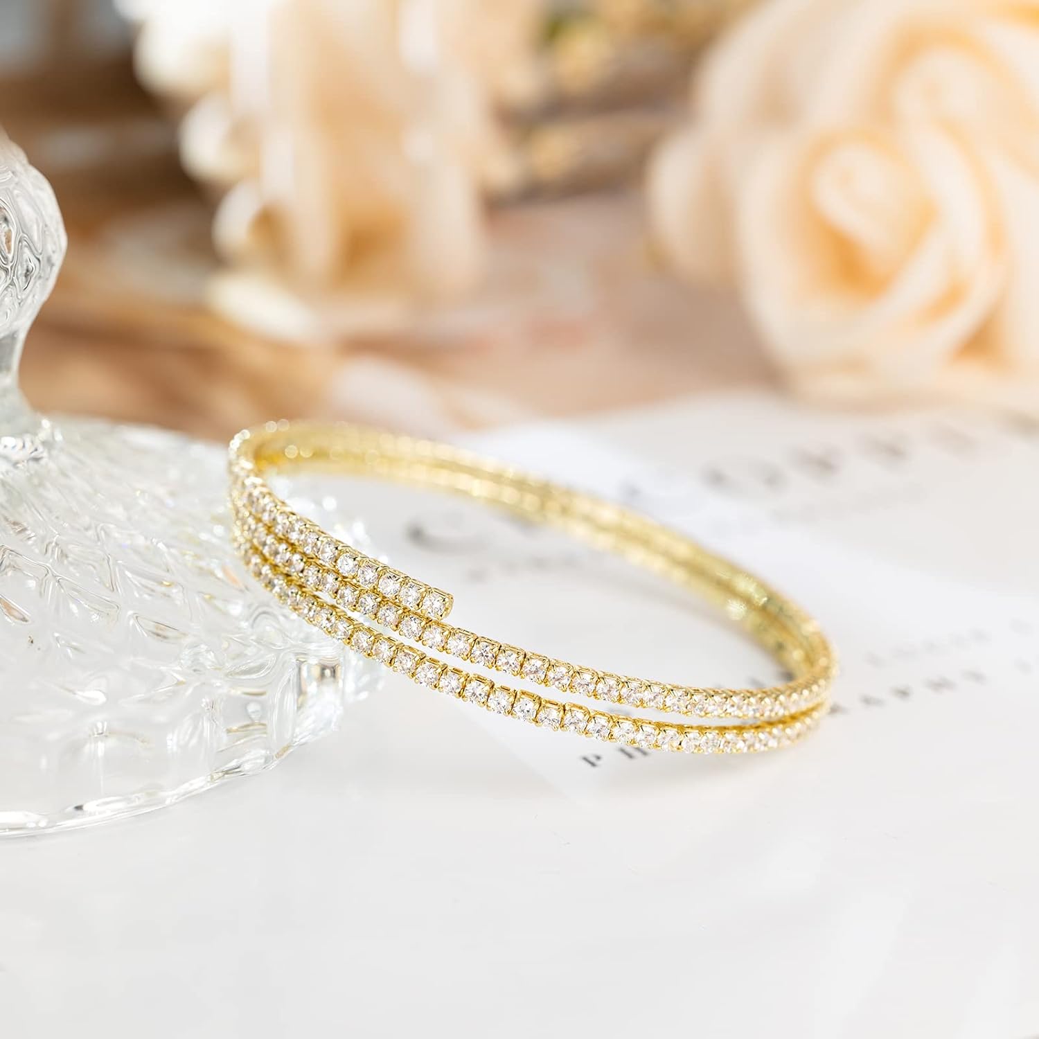 AiliFe Cuff Tennis Bracelet for Women: Crystal Adjustable Cubic Zirconia Silver Bangle - 14K Gold Plated Red Rhinestone Bracelets for Party Favors Bride Wedding Jewerly - Image 2