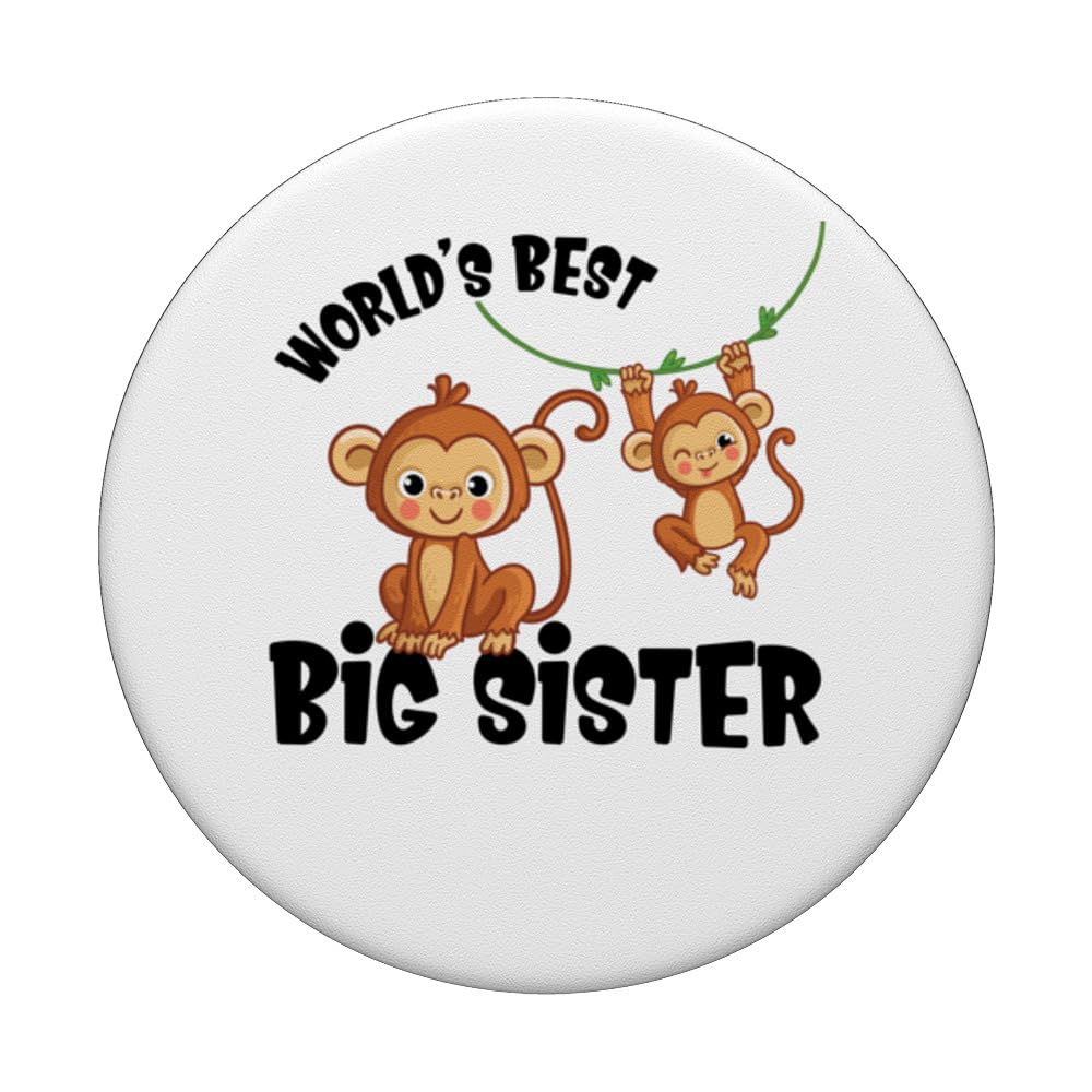 Monkey World's Best Big Sister Baby Announcement PopSockets Swappable PopGrip, Black - Image 3