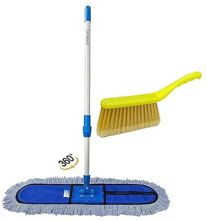 Livronic Dry Mop Floor Cleaning 18 inch Heavy Duty with Long Handle Household Cleaning Supplies for Concrete Hardwood, Tiles, Marble Floor (Pack of 1) 18 inch with Yellow Sofa Brush