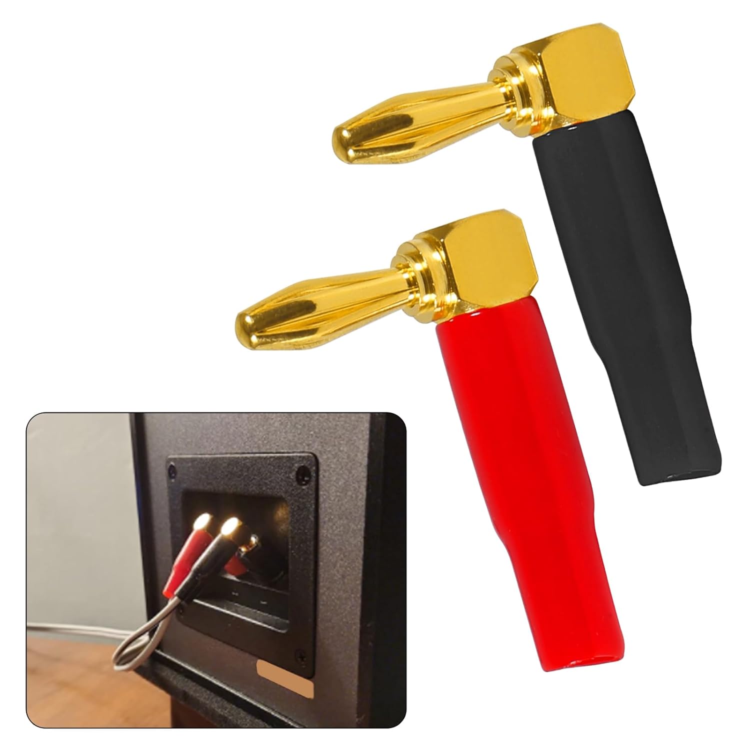 20pcs 4mm 0.16" Banana Plugs Right Angle ，90 Degree Speaker Connector Right Angle Banana Plugs for Speaker Wire Audio Connector Adapter (Red and Black) - Image 2