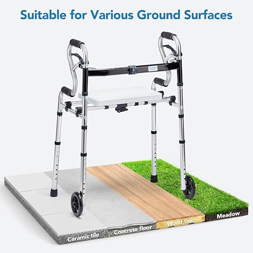 Miniatura 7 de Health Line Massage Products - Andador plegable 4 en 1 con asiento de productos de masaje, andadores plegables ajustables de ancho con ruedas de 5