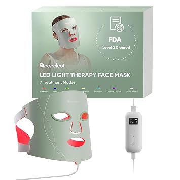 Nanoleaf FDA-Cleared LED Light Therapy Face Mask with 7 Treatment Modes | Professional Red & Blue Light with NIR Facial Device for Anti-Aging, 432 LEDs, Portable & Rechargeable