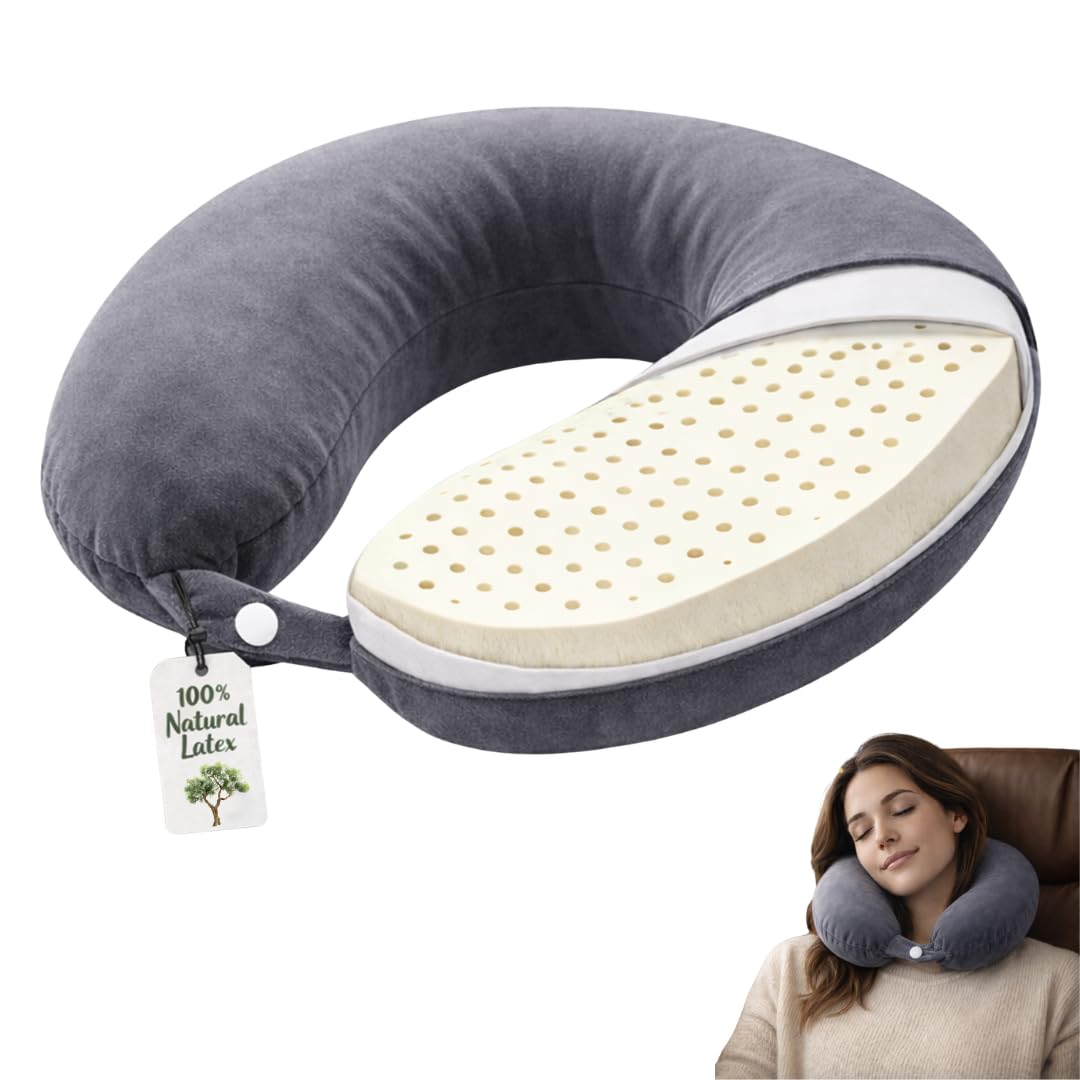 DREAMZEE 100% Natural Latex Travel Pillow for Neck Support | Orthopedic Travel Neck Pillow Car & Flight Use | Breathable Cooling Neck Rest Travelling Pillow for Sleeping (Pack of 1 - Grey)-image-27
